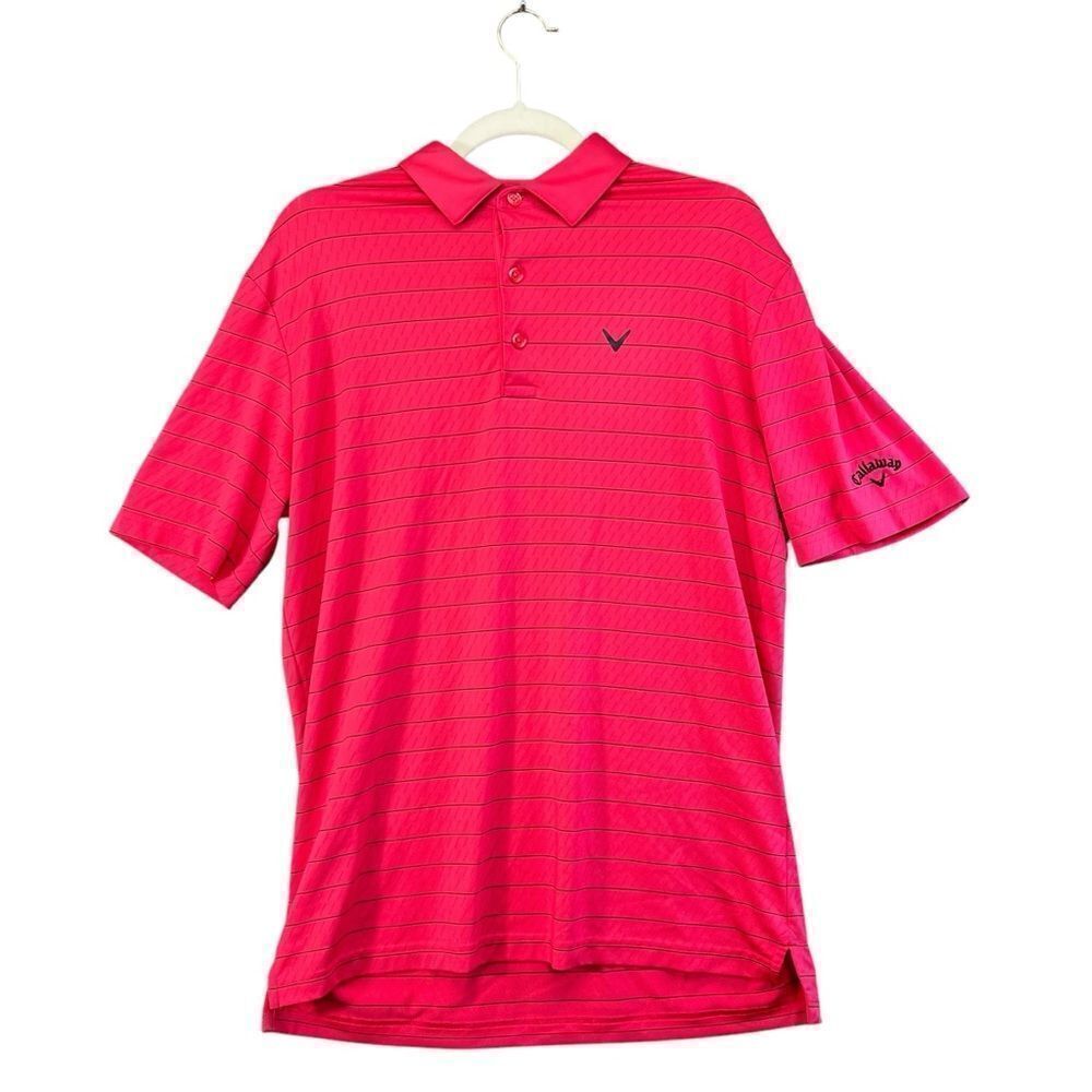 Callaway Men's s Pink Polyester Polo Shirt - Striped Golf Opti-Dri